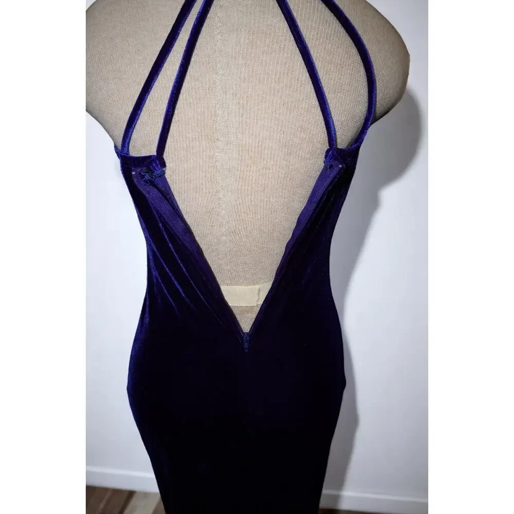 Kiki USA Royal Blue Velvet Halter Dress – Size 40 - Picture 15 of 16